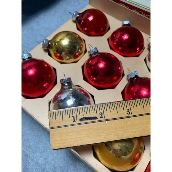Shiny Brite Vintage Glass Christmas Ornaments Set 12 Red Gold Silver 2" Round Bo - Picture 4 of 10